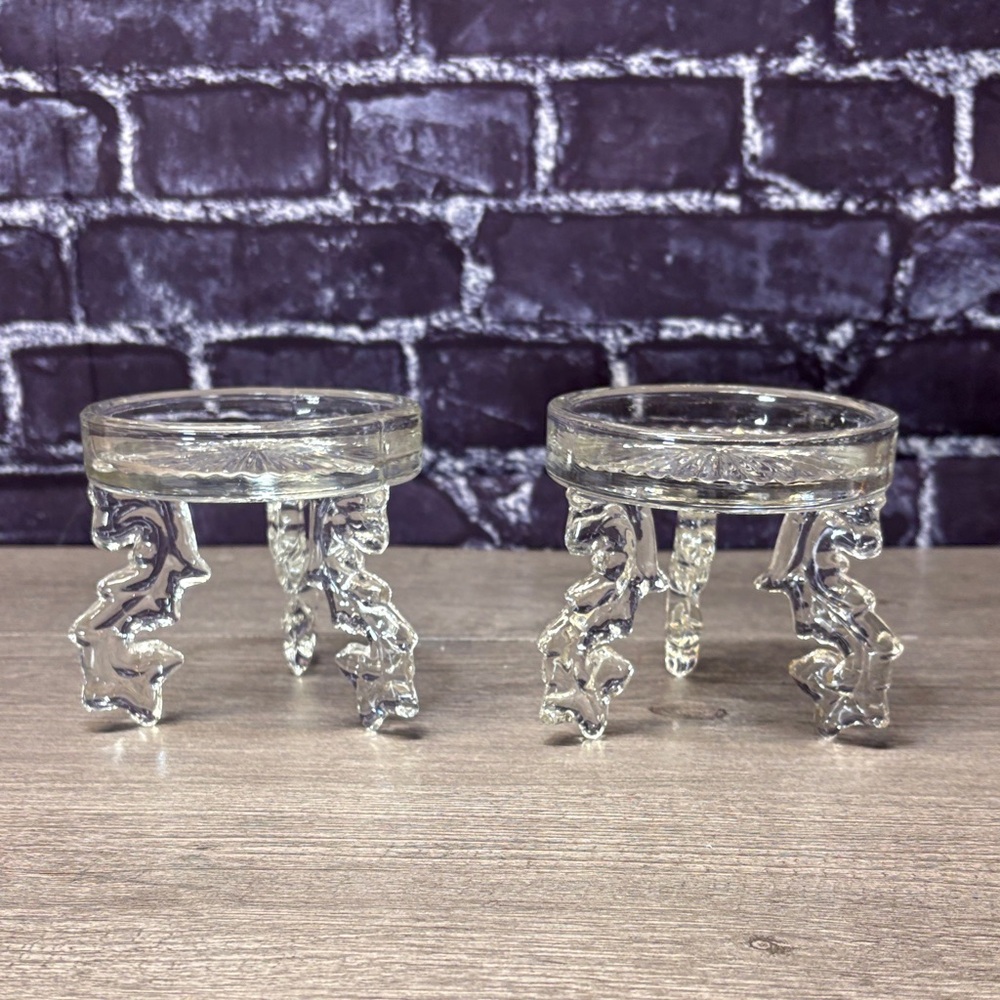 Vintage Manhattan Pressed Glass Candle Holders